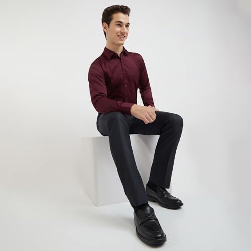Image of Raymond Men's Pure Cotton Solid Pattern Slim Fit Semi Cutaway Collar Full Sleeve Formal Shirt