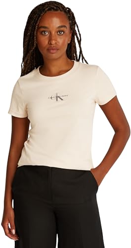 Calvin Klein Damen T-Shirt Kurzarm Gradient Monologo Tee Slim Fit, Beige...