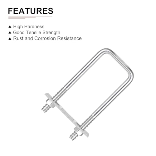Image of DTGN M10x50x150mm(ThreadxWxL) Square U Bolt - 2Pack - Good for Trailer Pipe Replacement Parts - 304 Stainless Steel U Shape Bolts