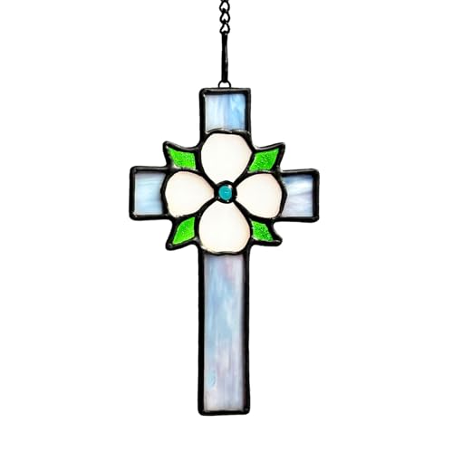 Lcensp Stained Glass Flower Cross Decor