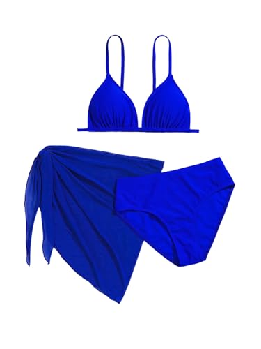 OYOANGLE Girl's 3 Piece Bikini Swimsuit with Cover Up Beach Skirt Triangle Bathing Suits Summer Swimwear