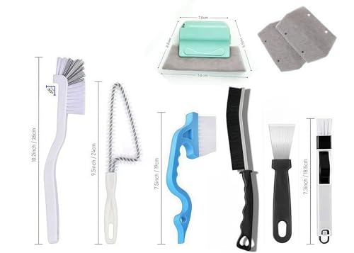 Image of 9Pieces Window and Sliding Door Track Detailing Cleaning Brushes Set, Window Blind Duster, 2-in-1 Windowsill Sweeper, Hand-held Groove Gap Cleaning Tools, Tile Lines Brush, Straw Cleaner Brush