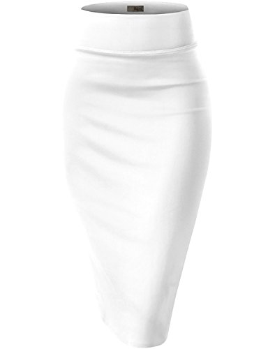 Hybrid & Company Women's Techno/Scuba Stretchy Office Pencil Skirt Ksk43584 1139 White M #TOP17