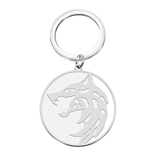 FUSTMW Medallion Necklace Wolf Head Pendant Necklace Keychain Gifts Wolf School Medallion Gifts Wolf Jewelry (Wolf Keychain Silver)