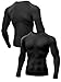 Odoland 3 Pack Long Sleeve Compression Shirts for Men, Crew Neck Sports Undershirt, Athletic Base Layer Top for Workouts Gym,Black*3,XL