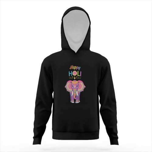Retro Happy Holi Colors Festival Spring Elephant Hoodies for Teen Girls Boys Lightweight Kangaroo Pocket Sweatshirt3