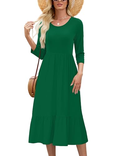 Image of Heymoments Women's Casual Dress Crewneck A line Tiered Flowy Loose Beach Travel Long Dresses with Pockets