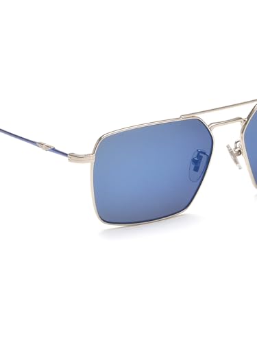 Image of Police Eyewear | Blue Lens | Silver Frame | Full Rim Square Shape Branded and Stylish Sunglasses | 100% UV Protection | Mens Sunglasses| Size Large | SPLL07K59579BSG