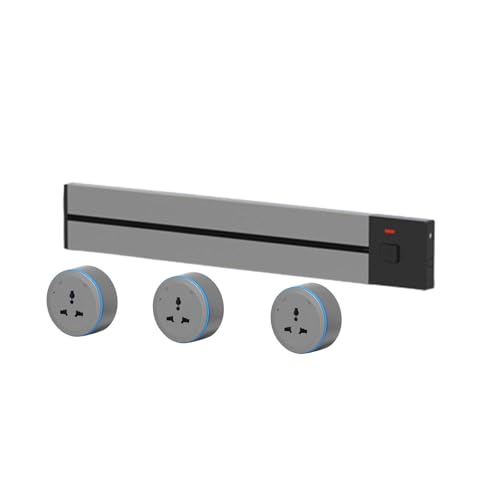 Enchufe de riel deslizante ajustable con indicador LED: 8000 W de alta potencia, diseño extraíble para cocina, escritorio y pared de TV.,Grey-30cm
