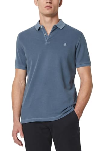 Marc O'Polo Herren Kurzarm-Poloshirt mit Knopfleiste Shaped Fit, Blau (Moon Stone), S – Ansicht 1