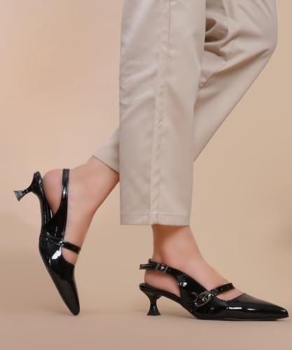 Image of JM LOOKS Women Pointed Toe Slingback Kitten Heels Fashion Buckle Strap Elegant Dress Pumps Shoes