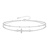 Halora 2 tobilleras para mujer de plata de ley 925 con capas para mujer, resistentes al agua, para verano, playa, regalo, Plata de ley, Circonia cúbica