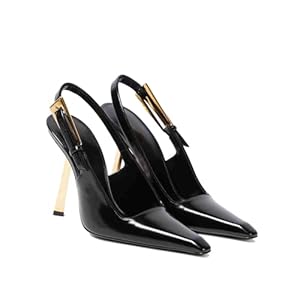THESHY Women’s Slingback Stiletto High Heels Square Toe Metal Buckle Pumps Backless Patent Leather Fashion Dress Shoes for Women