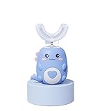 Lulabinini DinoBrushs 360° Kinder Ultraschall Zahnbürste Elektrisch U-förmig | Wiederaufladbar | LED Licht & Cartoon Design (Blau 6-12 Jahre)