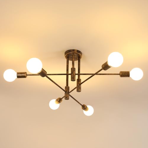 DELIPOP Plafonnier Industriel Bronze, 6 Lumières Sputnik Lustre avec Bras Réglables à 180°, E27 Lampe de Plafond en Metal pour Salon Chambre Cuisine Salle À Manger Bar Café