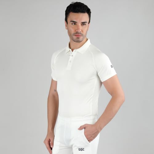 Image of DSC Atmos Half Sleeve Polyester Cricket T-Shirt Size 28 (White /Navy)