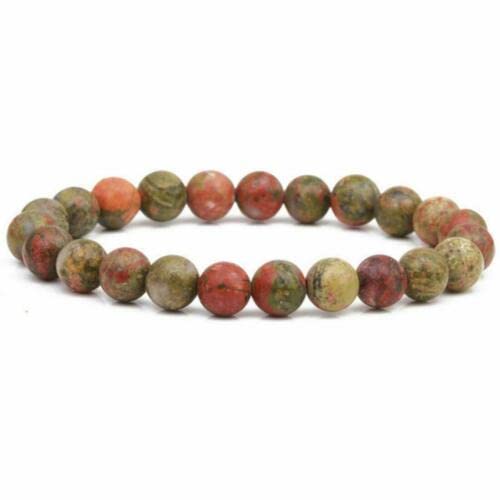 Image of Pachamama Essentials Natural Gemstone Bracelet 7-7.5 In Stretch Gems Stones 8mm Round - Beads Healing Crystals Quartz - Chakra Bracelet (Unakite)