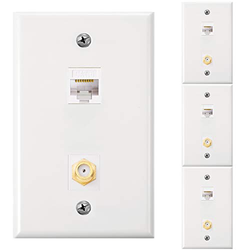 Placa de pared Ethernet Cat6 Coax toma de TV con conector de oro anticorrosión en blanco 2