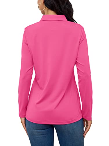 TACVASEN Athletic Shirts for Women Quick Dry Tennis Golf Polo Uniform Shirt, Rose Red, S - Thumbnail 2