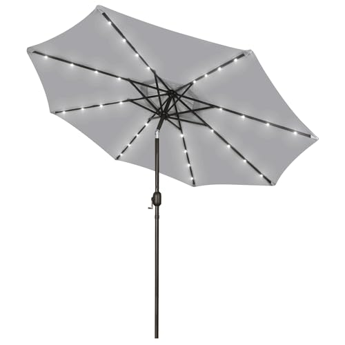 Image of Blissun 9 ft Solar Umbrella, Patio Umbrella with 32 LED Lights, Table Market Umbrella, Outdoor Umbrella for Garden, Deck, Backyard (Light Grey)
