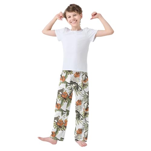 ZZXXB Monkey Hibiscus Flowers Boys Long Pants Soft Trousers Elastic Waist Kids Lounge Bottoms with Pockets S-XL2