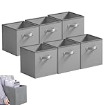 Eidoct Cube Storage Boxes, 6 Pack Foldable Storage Cubes Storage Box with Handles for Organising Clothes, Grey