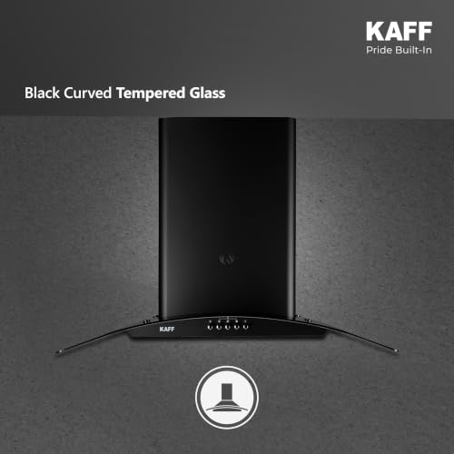 Image of KAFF 60 cm Auto Clean Kitchen Chimney | 1180 m /hr Suction | Dry Heat Auto Clean | Baffle Filter | Curved Black Tempered Glass | Matt Black Finish | LED Light | Soft Push Control | ELFBFDHC60