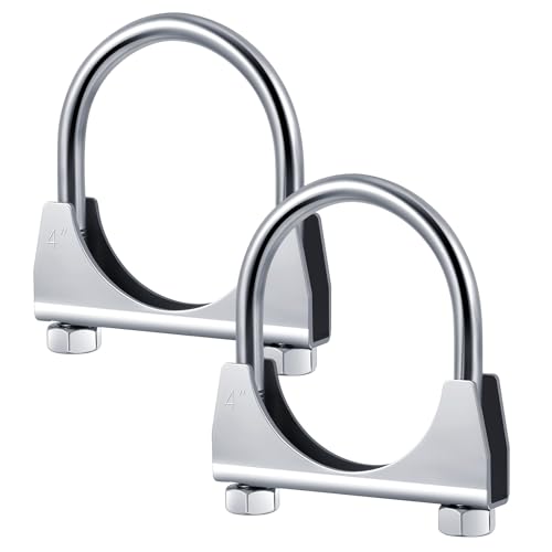 Datanly 4 Exhaust Clamp Heavy Duty U-bolt Exhaust Clamp - Saddle Design Muffler Pipe Connector Tip Hook Clip Galvanized Iron Fits 4 Od Pipes