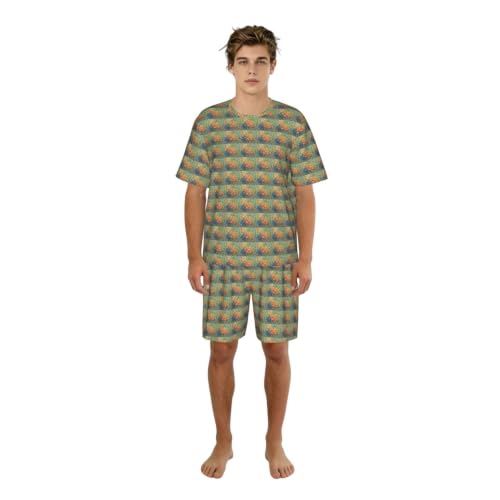 Pyjama court hommes peinture colorée vêtement de nuit doux pour été et détente