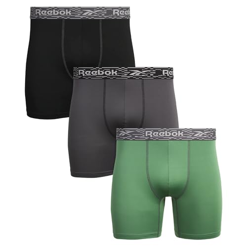 Reebok Mens Underwear Boxer Briefs - 3 Pack Stretch Performance Moisture Wicking Boxers for Men with...