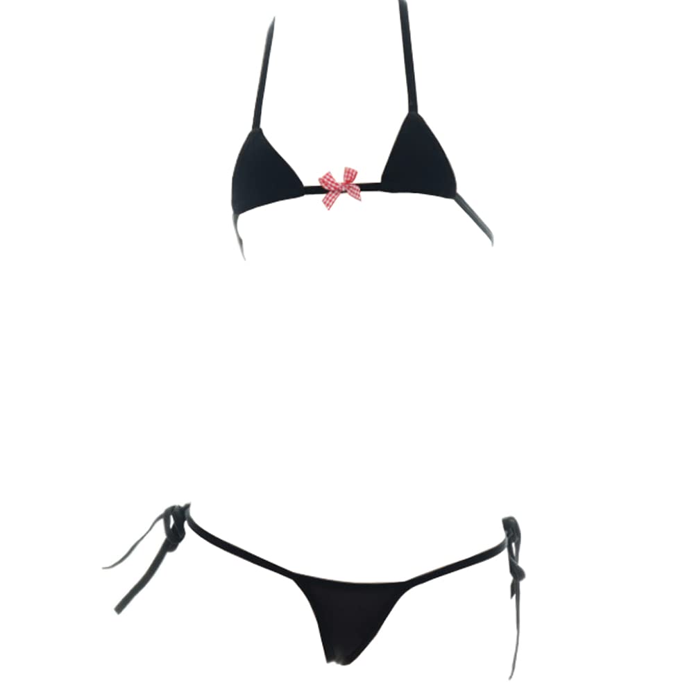 SINGUYUN Womens Sexy Micro bikini Suit Anime Bikini Cosplay Lingerie Kawaii Bra and Panty Set Cute: One Size 209black
