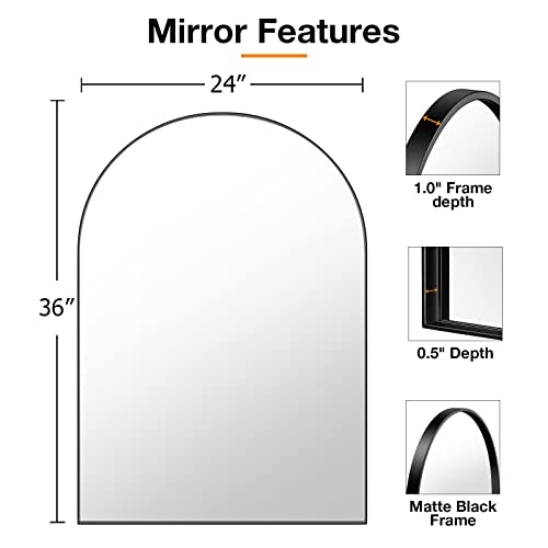 Brightify Arched Mirror, Arched Wall Mirror, 24 X 36 Inch Black Arch Mirror, Metal Frame Black Bathroom Mirror, Arched Top Bathroom Vanity Mirror For Living Room Bedroom Mantle Entryway Hallways #TOP6