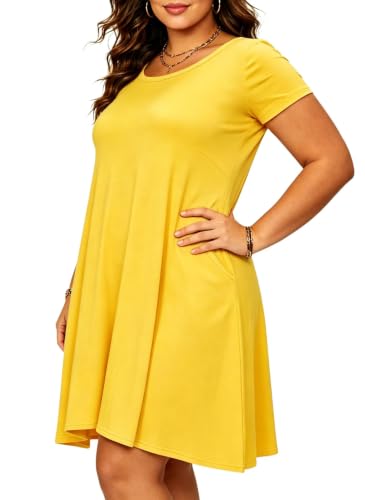 Image of Afibi Womens Short Sleeve Loose Pockets Dress Casual Swing T-Shirt Dresses