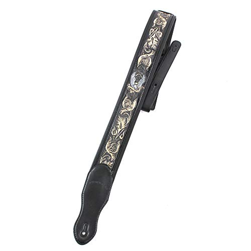 Walker & Williams KB-04-BLK Sangle de guitare rembourrée en cuir avec aigle américain et feuilles de chêne Noir semi… - Les Beatles, Paul McCartney, John Lennon, RIngo Starr, George Harrison Walker & Williams KB-04-BLK Sangle de guitare rembourrée en cuir avec aigle américain et feuilles de chêne Noir semi… – Image 3
