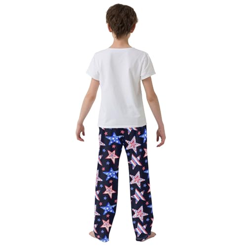 ZZXXB Stars and American Flag Boys Long Pants Soft Trousers Elastic Waist Kids Lounge Bottoms with Pockets S-XL3