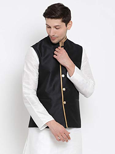 Image of VASTRAMAY Men's Beige Cotton Silk Blend Ethnic Jacket