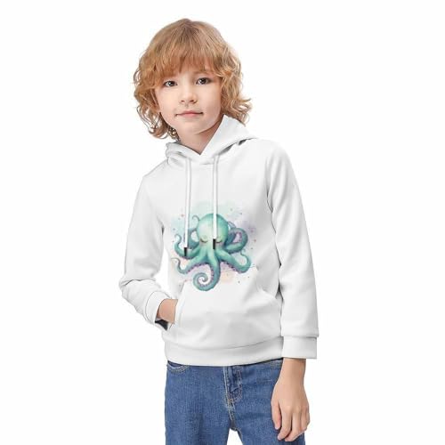 Sweat à capuche pieuvre pour enfant pull en molleton avec grande poche rose 7-9 ans