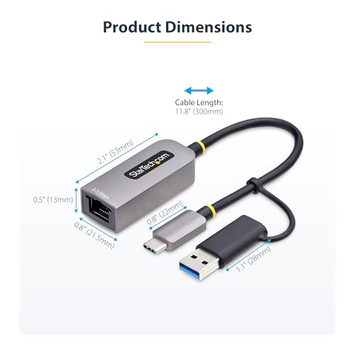 Image of StarTech 2.5GbE USB-C to Ethernet Adapter, USB-A Converter, NBASE-T NIC