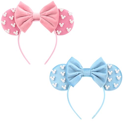 Image of DRESHOW Mouse Ears Headbands for Women Pearl Hairbands Bow Head bands Velvet Head band Christmas Cosplay Costume Princess Party Decorations Halloween & Disney Trip