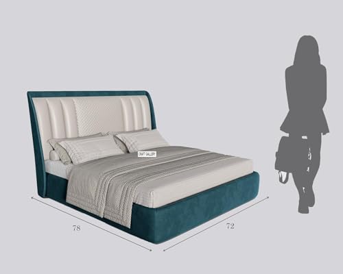 Image of Modern Upholstered King Size Bed with Box Storage for Bedroom | Wooden Double Bed with Storage | Platform Cot with Upholstery Premium Fabric | 6.5 x 6 Ft, Sheesham Wood (Teal Blue)