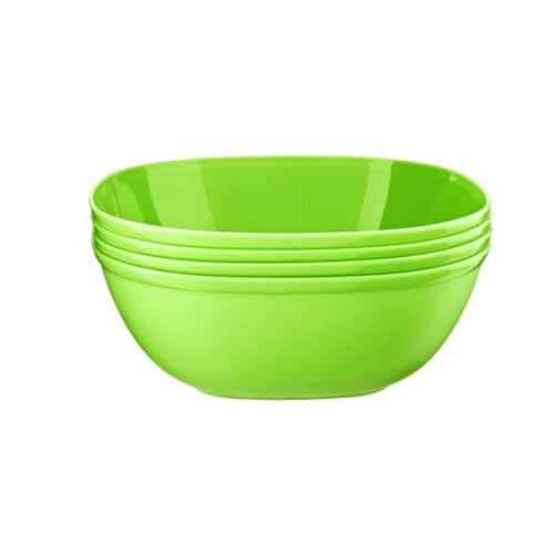 HOMESHOPA Green Plastic Square Cereal Bowls, 4 Pack Party Serving Bowls, Reusable Tableware, Unbreakable, Microwave, Dishwasher & Freezer Safe
