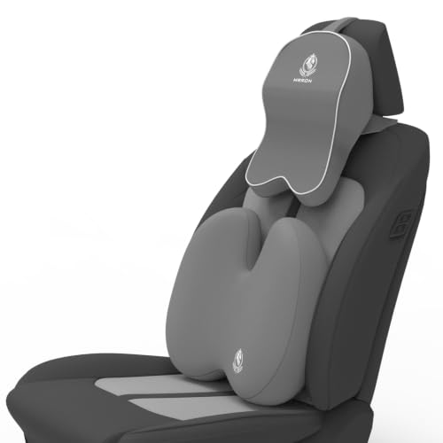 Image of MRRON Orthopedic Memory Foam Lumbar Backrest & Neck Rest Cushion for Car Seat - Ergonomic Car Back & Neck Support Pillow Combo - Pain Relief for Long Drives, Sciatica, Posture (Grey, BacKpro)