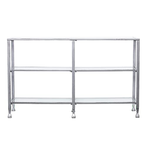 Southern Enterprises Jaymes 3 Tier Glass Console Media Table, Silver Frame Finish #TOP2