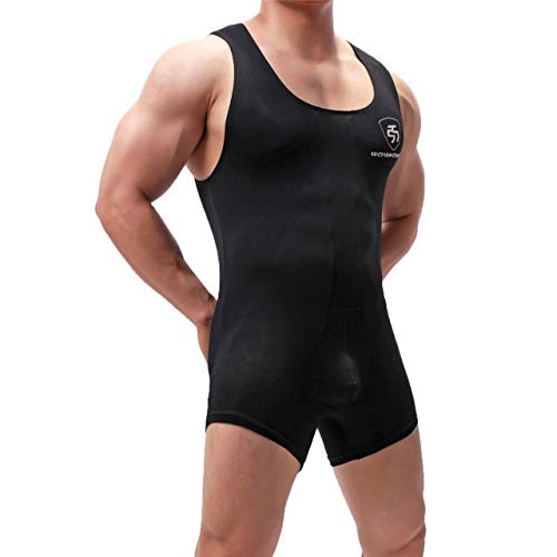 Guhui Hommes Sexy sous-vêtements Modal Combinaison mâle Lutte singulet Body Costume Musculation Shaper Gay Lingerie sans Couture Body Shorts (Color : Black, Size : X-Large) Cover