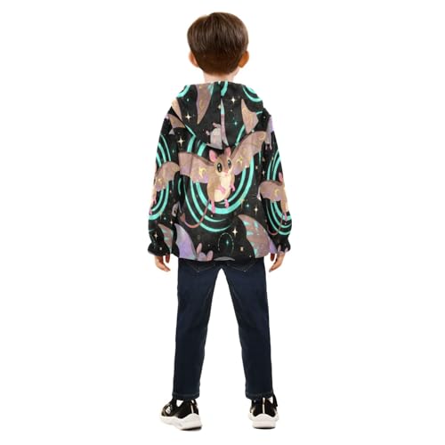 Flying Bats in Space Pattern Toddler Fleece Jacket Girl Boys Hooded Fleece Jacket Coat Warm Outwear Zip-up 3-10T4