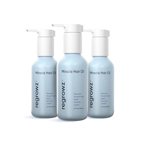 Regrowz Hair Growth Oil 3x 120ml - Rosemary, Argan & Jojoba Oils for Hair Growth & Scalp Care, Blue, 120 ml (Pack of 3)