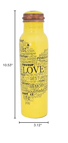 Image of Craft Trade Pure Copper Water Bottle 32 oz / 950ml with Unique Yellow Typography Print | Leak Proof Ayurvedic Healing Copper Flask for Sports, Fitness & Gifting