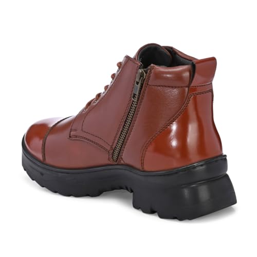 Image of VALENTINO Men?s Premium Leather Police Lace-Up Ankle Boots with Side Zipper | Fully Stitched Sole for Durability & Comfort