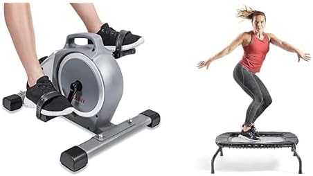 Sunny Health & Fitness Under Desk Mini Exercise Cycle Bike + Sunny Health & Fitness Indoor & Outdoor Exercise Trampoline (36”) - SF-S021047