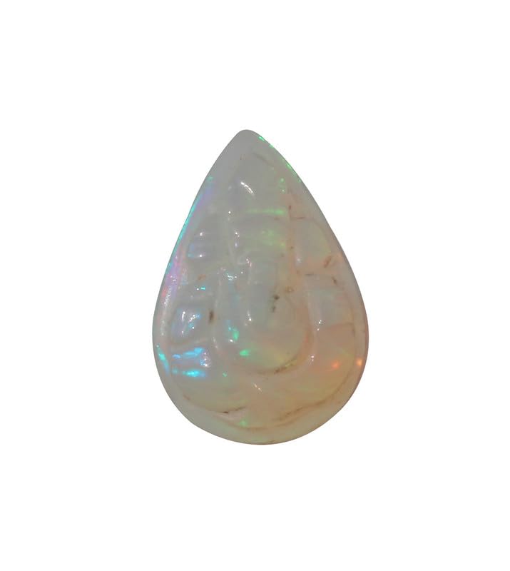 Opale sculptée en vrac Ganesh ji : pierre forme poire 17,4x11,9 mm pour bijouterie